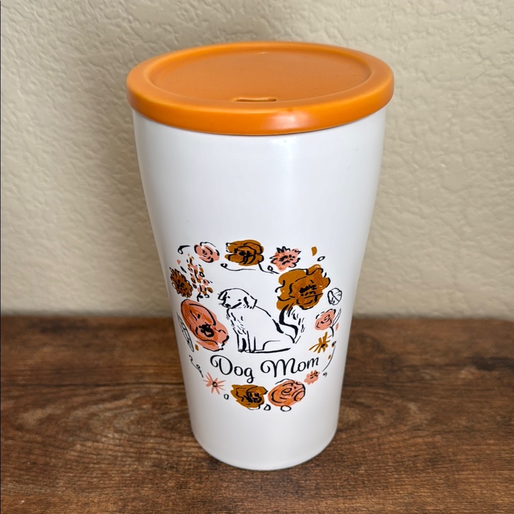 Dog Mom Floral Travel Mug with Orange Lid